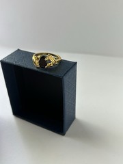 Vintage Black Cubic Zirconia Ring Gold Plated Womens Size 6.5