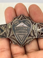 Vintage WWII Sweetheart Bracelet Niello Filigree Middle Eastern Silver 5 Panel