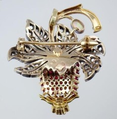 AMAZING Vintage Mid Century Portuguese 19K Ruby Diamond Strawberry Pendant Pin