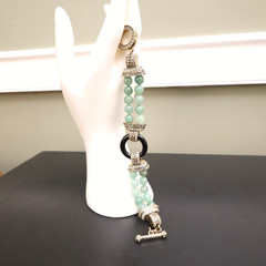 Heidi Daus bracelet Art Deco imitation jade and onyx green glass beads signed