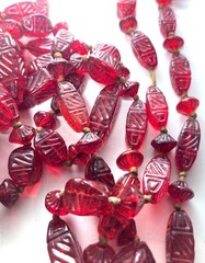 Antique/Vtg Red Czech Glass Bead Necklace Hand Strung Knotted Flapper 56″