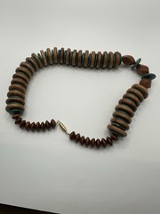 Bohemian Retro Brown And Teal Wood Disc Necklace 18”