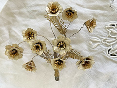 Large Vintage Gold & White Flower Brooch Pin – Perfect to Add to a Bouquet