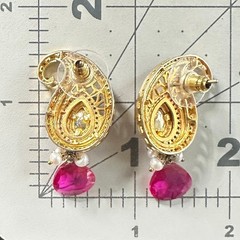 Indian Bridal gold kundan real ruby pearls cubic zirconia green glass earrings
