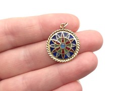 Vintage 18k Gold French Plique A Jour Enamel Stained Glass Notre Dame Pendant