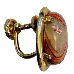 Vtg Laguna Lace Agate Earrings 12K GF Screw Back JJJ Signed Cabochon Gold Filled