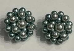 Vintage Aqua Blue Faux Pearl Cluster Clip On Earrings Wired Mid Century 1958-65
