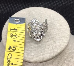 Vintage Silver Tone Costume Rhinestone & Green Plastic Stone Ring Sz 7 C706
