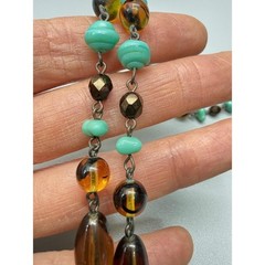 Vintage Art Deco Lariat Necklace 47″ Flapper Extra Long Glass Beads Crystals
