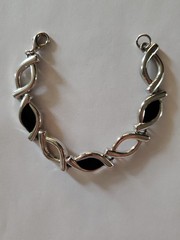 Bracelet 925 Sterling Silver And Black Onyx Link Bracelet 7 Inches