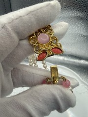 Vintage Trifari Gold-Tone 3 Strand Bracelet w/ Ornate Floral Centerpiece Clasp