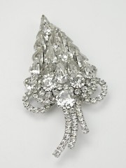HIGH END Clear Glass Rhinestone 3D Effect Statement Brooch 4″ Unsigned Designer