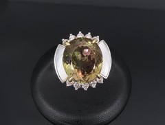 10.18ct Party Color Tourmaline & 0.50ct Diamond Platinum 18K Gold Ring Sz 8.5
