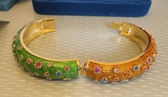 Jackie Kennedy JBK Camrose Kross Enamel Jeweled Hinged Bangle Bracelet Box COA