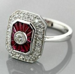Art Deco Style Radiant Cut Ring 2.1 Ct Lab Created Diamond 14k White Gold Over