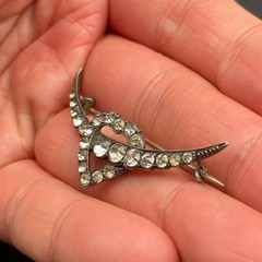 Vintage Heart Rhinestones Sterling Silver 935 Brooch Pin