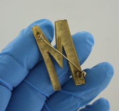 Vintage Mamselle Letter M Pin – Etched Brushed Goldtone – Initial