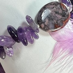 Vintage 0.925 Sterling Silver Amethyst Abalone links 7 3/4″ x 5/8″ Bracelet