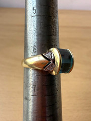 VINTAGE 14K YELLOW GOLD CHECKERBOARD PRISM CUT BLUE TOPAZ DIAMONDS RING DESIGNER
