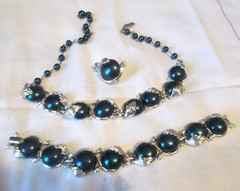 Vintage Thermoset Navy and Silver Tone Necklace & Bracelet Circa 1950’s – 1960’s