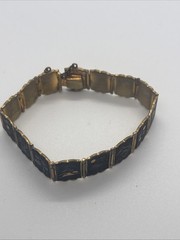 24K Gold- Plated Damascene Panels Bracelet Vintage Japanese 7” W/Safety Chain