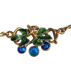 Rare MMA Gold Vermeil Sterling Blue Green Enamel Grapes Necklace Beautiful 18″