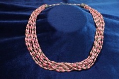 Vintage Pink Choker Multi Stand Necklace Woven Rice Boho Chic Southwestern