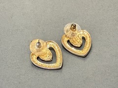 Vintage Gold Tone Heart Earrings Textured Knot Top Open Heart Love Retro Studs