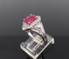 Vintage 1.17ct Vivid Red Ruby & 0.68ct Diamond Platinum Cocktail Ring Size 7