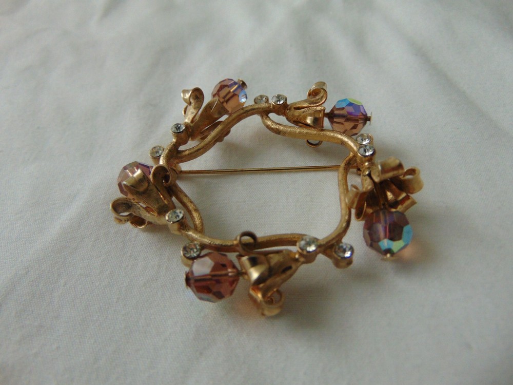 vintage antique cognac ab crystals flower bells clear crystals brooch