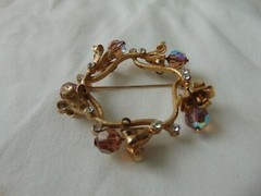vintage antique cognac ab crystals flower bells clear crystals brooch