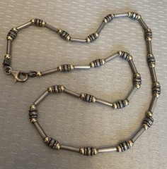 Vintage Sterling Silver and Gold Bead Necklace 19″ Foxtail Chain 925 2-Tone