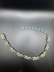 Vintage Gold Tone Blue Enamel Leaf Necklace Adjustable Bead Dangle Choker