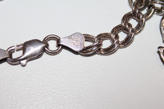 FAS 925 Italy Vintage Double Link Bracelet With Enamel Black Cat Charm 7″