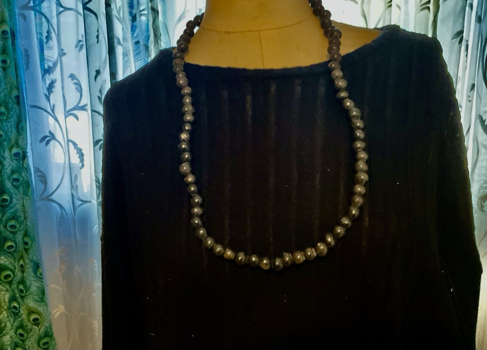 Rare One Of A Kind Vintage Handmade Matte Black Clay Beads Necklace 29 In. Long