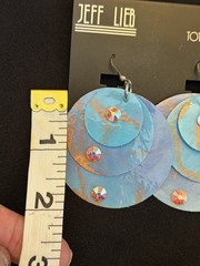 NEW Vintage Jeff Lieb Blue & Gold Marble Earrings Dangle Swarovski Chrystal’s