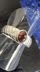Garnet Sterling Silver 0.925 CABOCHON 1/4” N to S Vintage BAND RING size 7