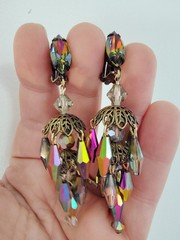Vtg Rare LEWIS SEGAL California Watermelon AB Crystal Chandelier Earrings Pat…