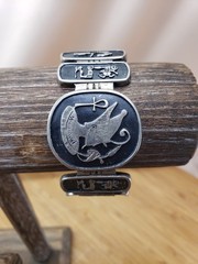 Vintage Egyptian 800 Silver Niello Storyteller Panel Hinged Bracelet