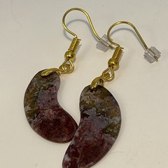Crazy Lace Agate Boomerang Earrings Gold French Wire lightweight Gemstone Boho