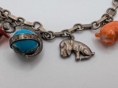 Vintage Austrian 900 Silver Glücksbringer 1939 Lucky Charm Bracelet Coral Pig 7″
