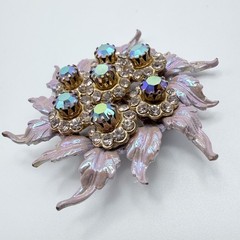 Selini Pearlescent Pink Rhinestone Pin Brooch Aurora Borealis Crystal Vintage