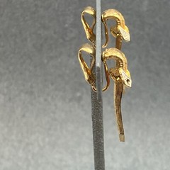Clip On Earrings As Is Gold Neck Tie Ribbon Silver Rhinestone Hinged Retro Bling