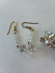 Vintage JULIANA D&E Clear AB Bead Gold Tone Cha Cha Leaf Pin Brooch + 2 Earrings