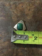 Enamel Copper Pendant Green Rectangular Shape Center W/ White Obverse Abstract