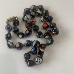 Vintage Venetian Millefiori Glass Beaded Necklace Hand Knotted. N79