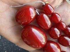 Wonderful Amber Cherry Bakelite Necklace 57 Grams (10 Beads Have No Marble)