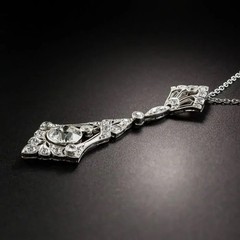 Edwardian 1.25 Ct Old European Cut Moissanite Gemstone Filigree Pendant Necklace