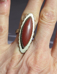 VINTAGE OLD PAWN STERLING SUPER LONG NAVETTE MARQUISE JASPER RING SIZE 6