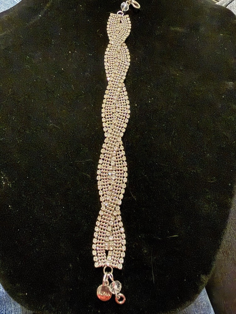 Alfani Designer Rhinestone Mesh Twist Chain Bracelet Silvertone